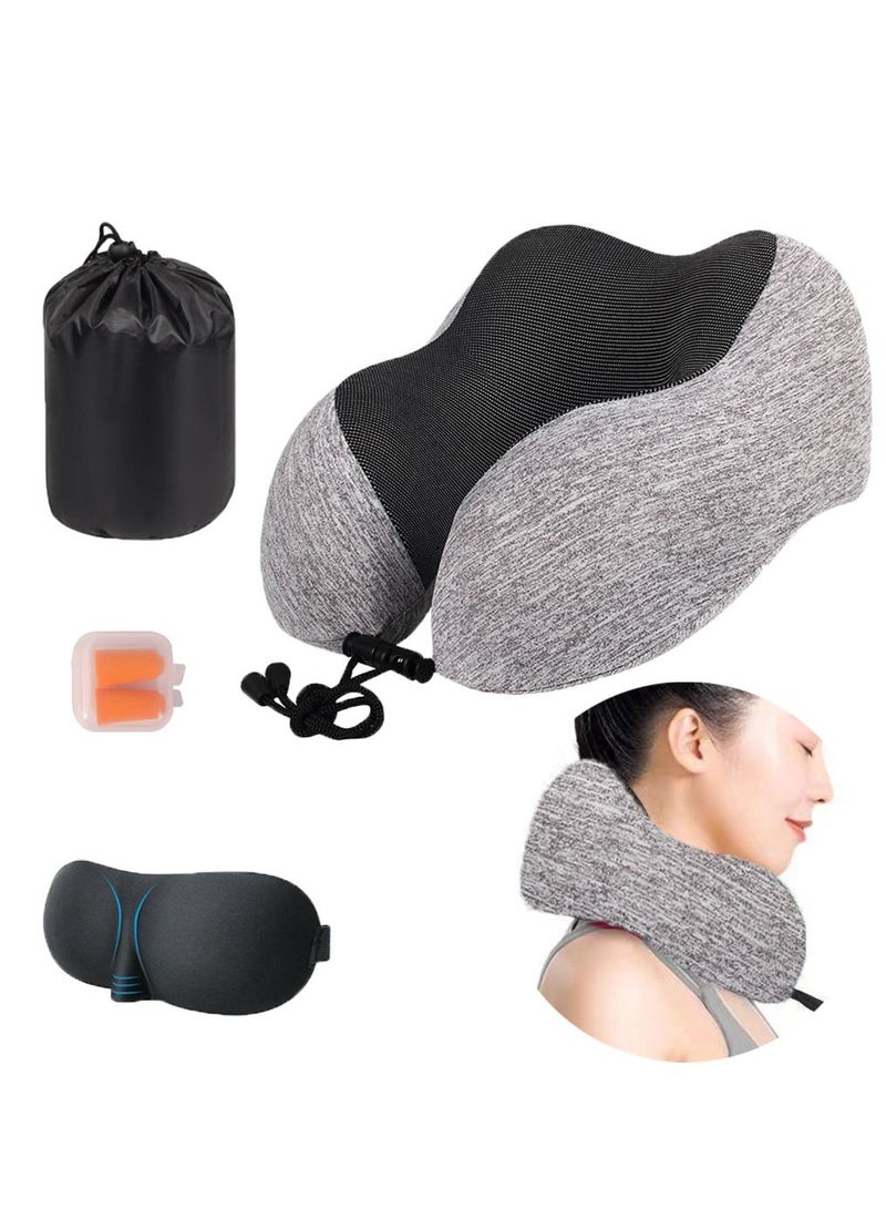 HomarKet Travel Pillow Kit Comfortable & Breathable Memory Foam Neck Pillow with 3D Sleep Mask Earplugs and Luxury Bag  - Image 1