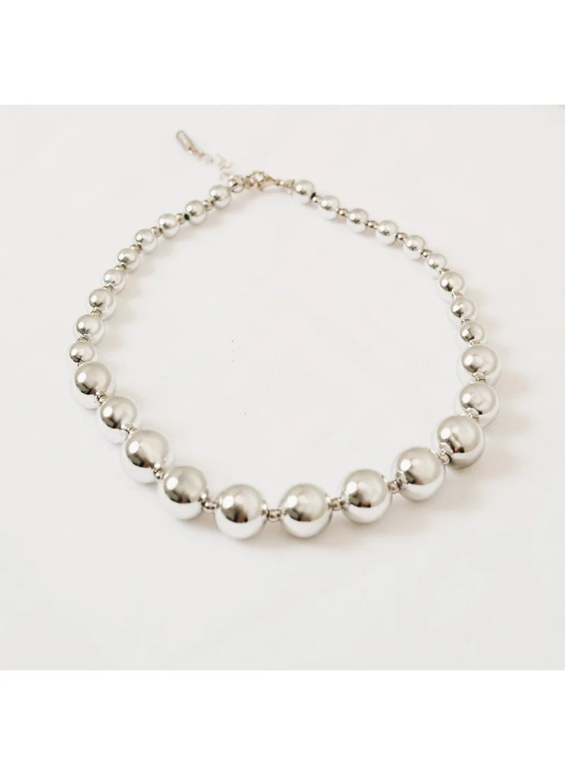 noya Lune Bead Statement Silver Necklace