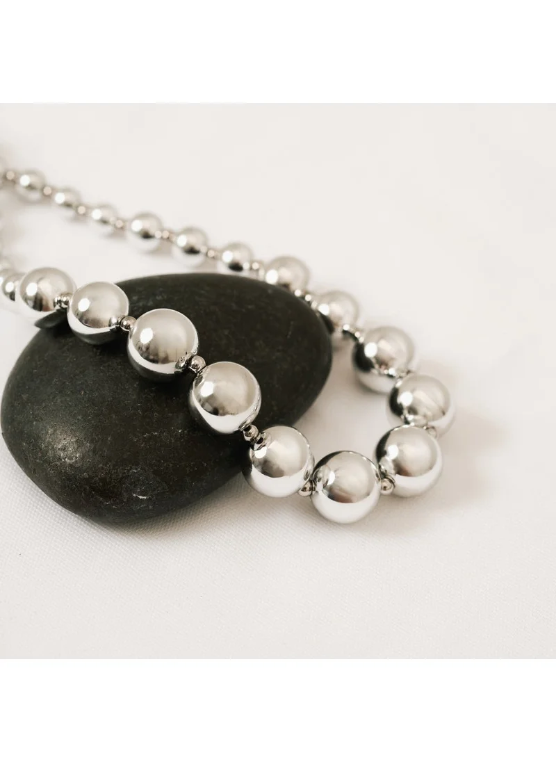 noya Lune Bead Statement Silver Necklace