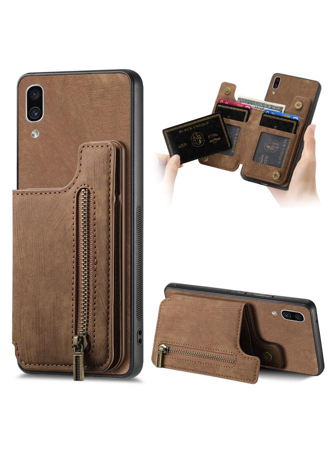 Green Tiger For Samsung Galaxy A30/A20/M10s Retro Leather Zipper Wallet Back Phone Case(Brown)