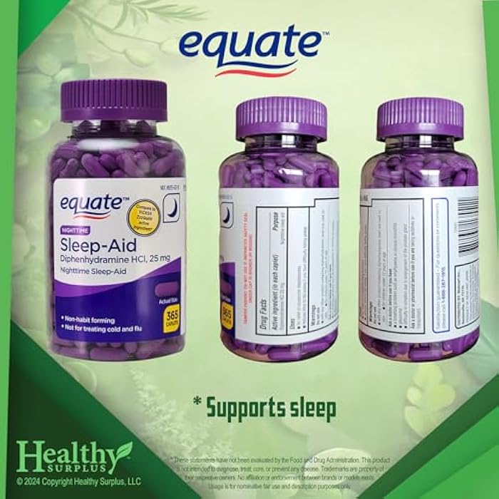 Healthy Surplus Equate Sleep-Aid Diphenhydramine HCI 25 mg 365 Caplets and Vital Volumes Sleep Steps Tips Card - Image 2