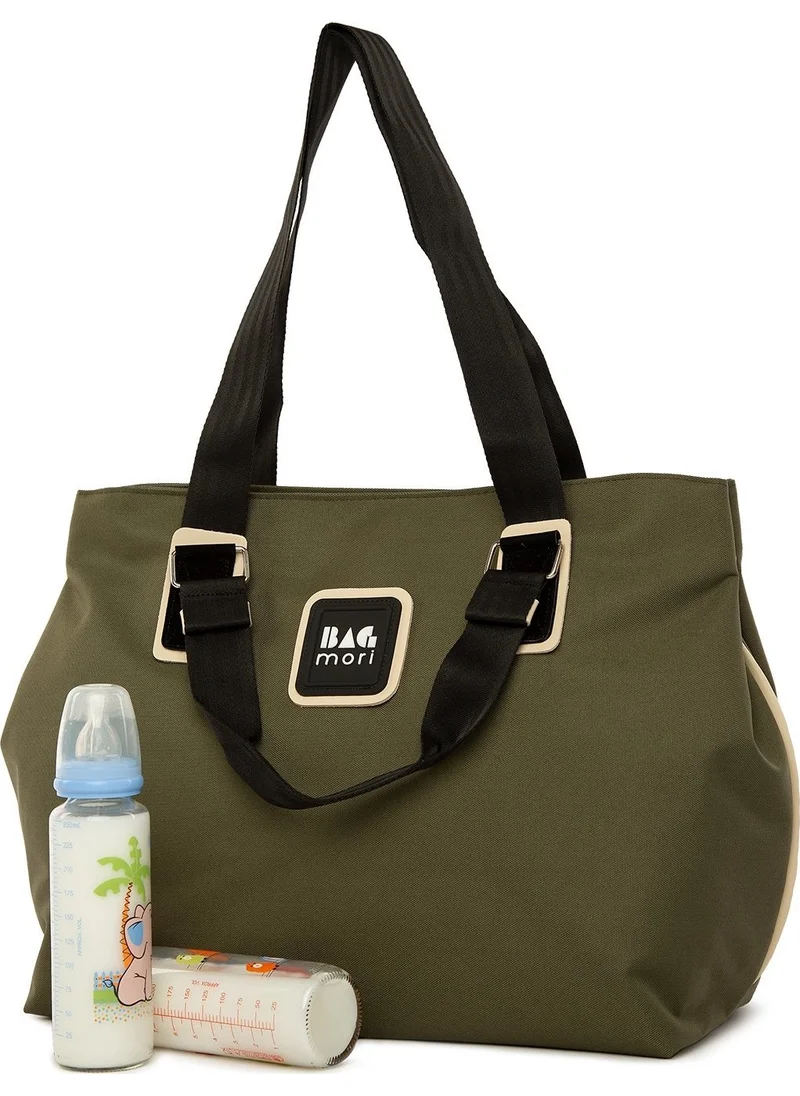 Bagmori Khaki Garnished Mother Baby Care Bag with Snap Fastener and Hanger