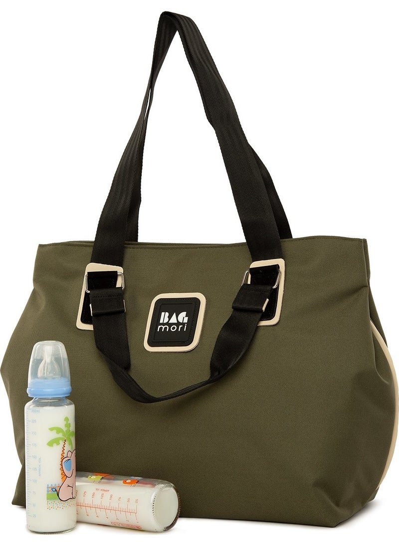 Bagmori Khaki Garnished Mother Baby Care Bag with Snap Fastener and Hanger  - Image 3