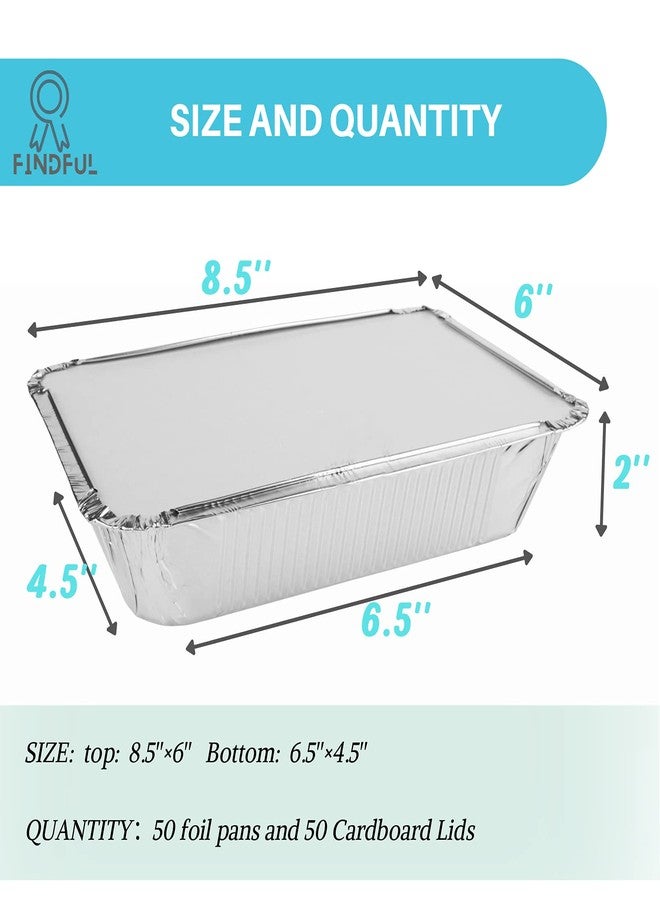 Findful Aluminum Pans with Lids (50-Pack, 8.5"×6") 2.25 LB Capacity Foil Food Containers with Lids - 50 Pans and 50 Cardboard Covers - Disposable Tin Foil Pans - for Baking, Meal Prep and Freezer, Takeout - Image 2