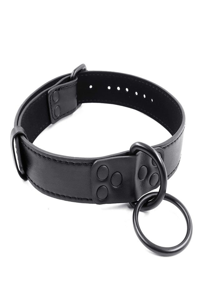 Kom Waire Women and Men's Punk Black Leather Choker Collar with O Rings Pendants, Ladies Gothic Black Leather Necklace Collar - Image 2