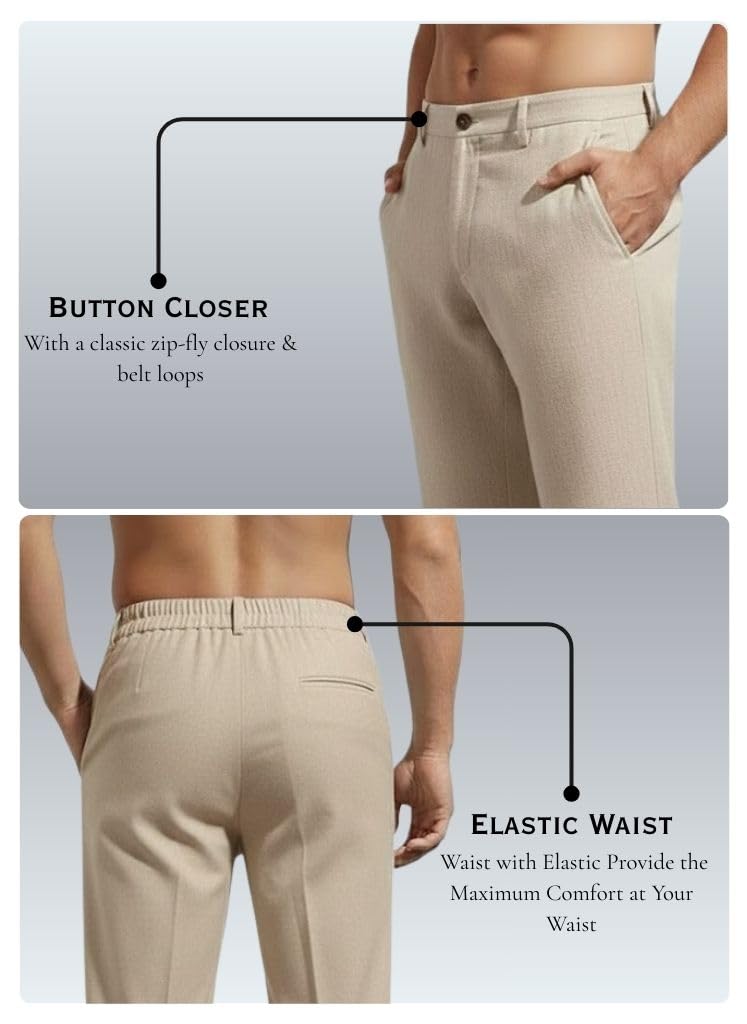 SMOWKLY Casual Trousers for Men |Men’s Regular Fit Straight Pants |Comfortable Stylish Trousers for Men |Soft Fabric Chinos for Everyday Wear, Travel & Office |Linen Cotton Bottom Wear(1692_LGRY_30) - Image 4