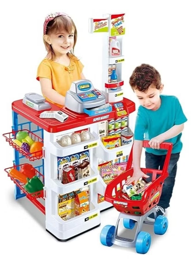 Supermarket Playset with Shopping Cart, Cash Register, Electronic Scanner, Commercial Scale and Many Interesting Accessories with Cheerful Sound and Lights  - Image 1