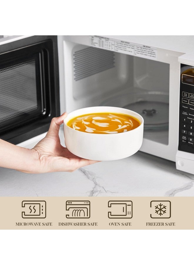 MALACASA 24 OZ Cereal Bowls, Porcelain Soup Oatmeal Bowls Set of 6 Kitchen Ceramic Serving Bowls Dishwasher Microwave Oven Safe, White, Series LUNA - Image 3