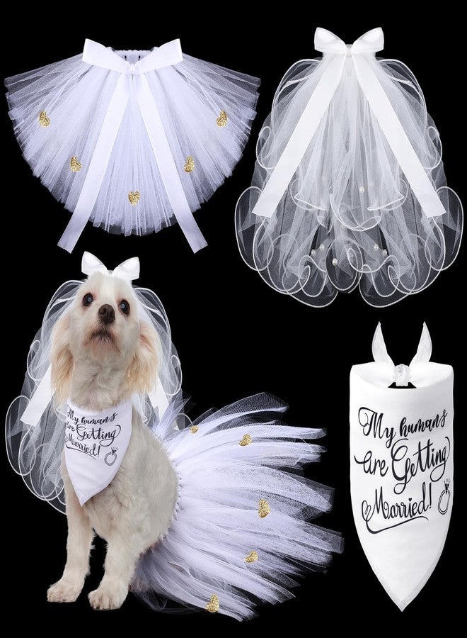 JaGely 3 Packs Dog Bride Costume, Veil with Clip, Dog Bandana and Skirt, Soft Comfortable Pet Wedding Party Dress Bride Apparel for Medium Pet - Image 1