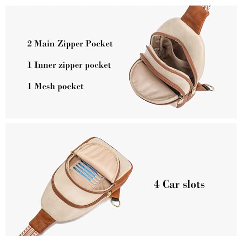 INICAT Crossbody Sling Bags Travel Cross Body Purses Faux Leather Fanny Packs Chest Bag for Women(Apricot Brown) - Image 3