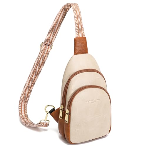 INICAT Crossbody Sling Bags Travel Cross Body Purses Faux Leather Fanny Packs Chest Bag for Women(Apricot Brown) - Image 1