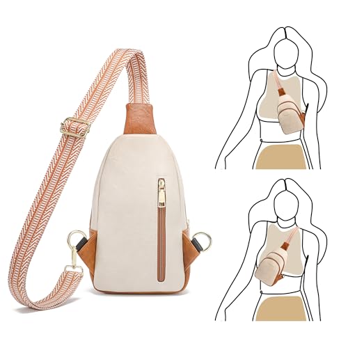 INICAT Crossbody Sling Bags Travel Cross Body Purses Faux Leather Fanny Packs Chest Bag for Women(Apricot Brown) - Image 5