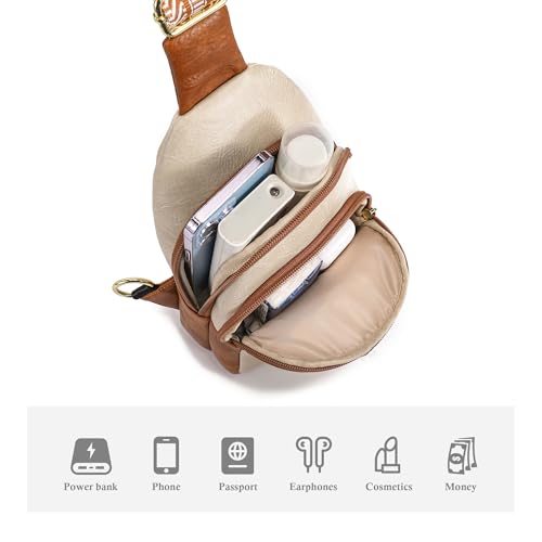 INICAT Crossbody Sling Bags Travel Cross Body Purses Faux Leather Fanny Packs Chest Bag for Women(Apricot Brown) - Image 4