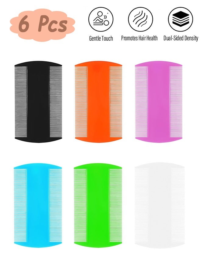 Quantum 6 Pcs Double-Sided Pocket Comb Double -Double Sided Fine Tooth Nit Comb - Hair Lice Combs for Kids Adults & Pets Detangling Knots Beard Care & Grooming (White/Green/Blue/Orange/Rose Red/Black) - Image 1