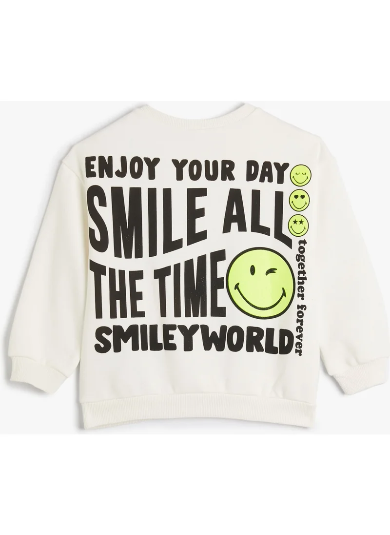 KOTON Smileyworld® Sweatshirt Licensed Raised Long Sleeve Crew Neck