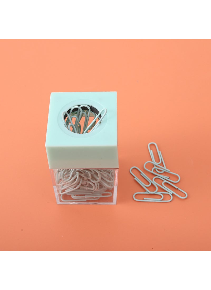 Creative Square Macaron Colored Magnetic Paperclip Holder Mint Green (with 18 paper clips) - Image 1