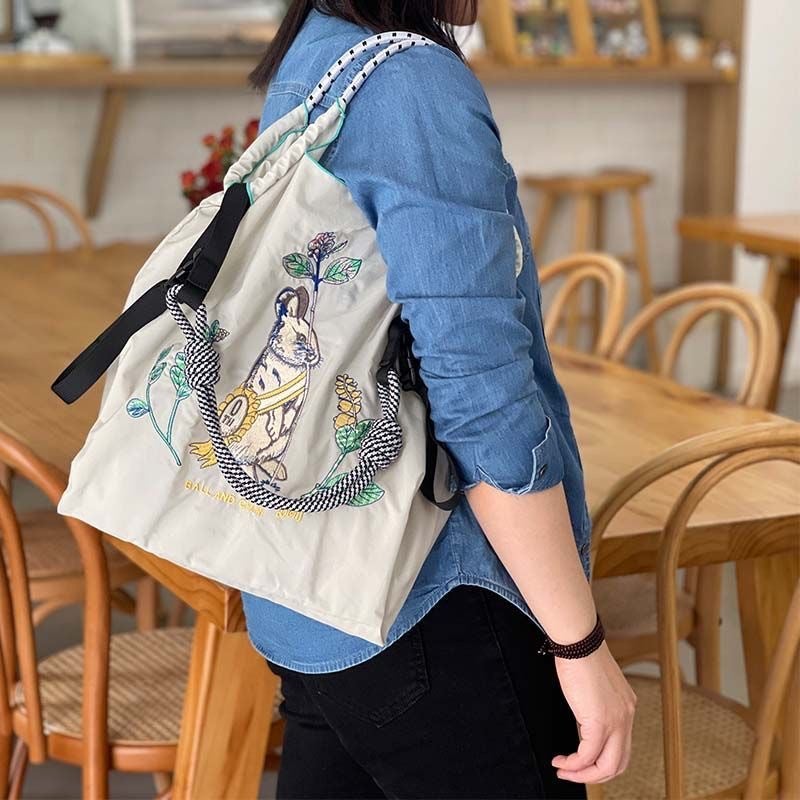 Japanese Homemade Ball Chain Eco-Friendly Shopping Bag Nylon Embroidered Hand Canvas Bag Nylon Shopping Bag - Image 3