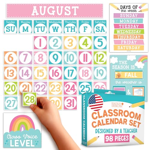 Hadley Designs Classroom Calendar Set Bulletin Board Decorations Pastel School Calendar for Classroom Decor Kindergarten Preschool Elementary Teacher Must Haves Homeschool Daycare Essentials - Image 1