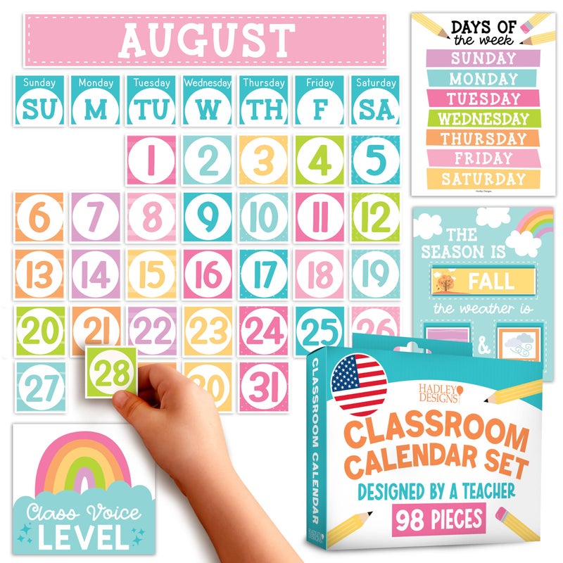 Hadley Designs Classroom Calendar Set Bulletin Board Decorations Pastel School Calendar for Classroom Decor Kindergarten Preschool Elementary Teacher Must Haves Homeschool Daycare Essentials - Image 2