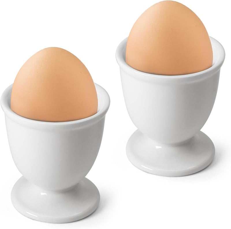 vibedor 2 Pcs Ceramic Egg Stand Holders, Porcelain Egg Holders White Egg Cups for Soft Boiled Eggs in Kitchen, Restaurant for Breakfast and Party Dinning - Image 2