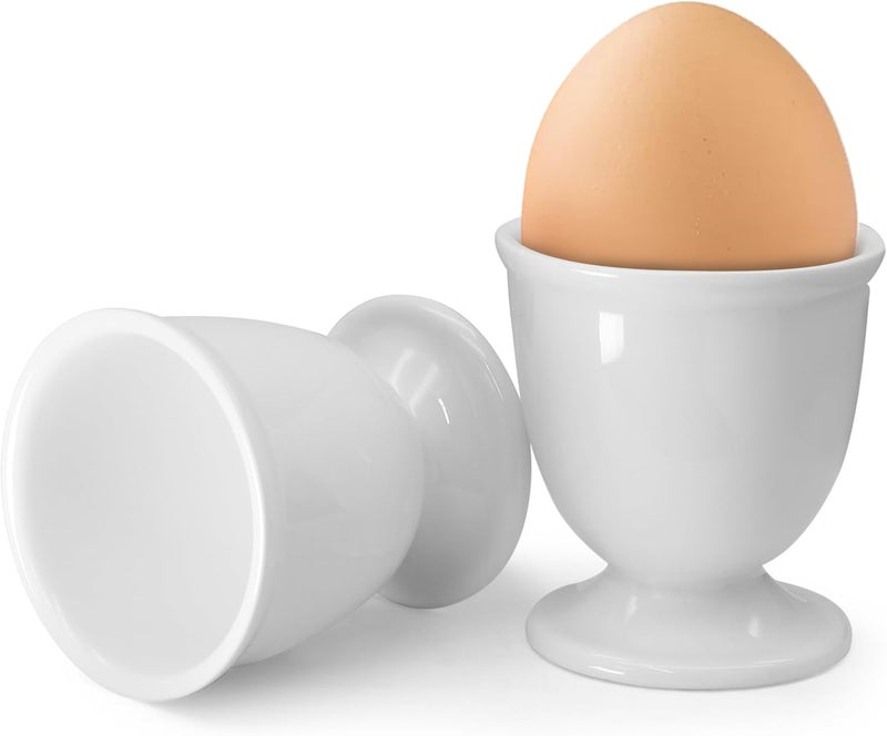 vibedor 2 Pcs Ceramic Egg Stand Holders, Porcelain Egg Holders White Egg Cups for Soft Boiled Eggs in Kitchen, Restaurant for Breakfast and Party Dinning - Image 1