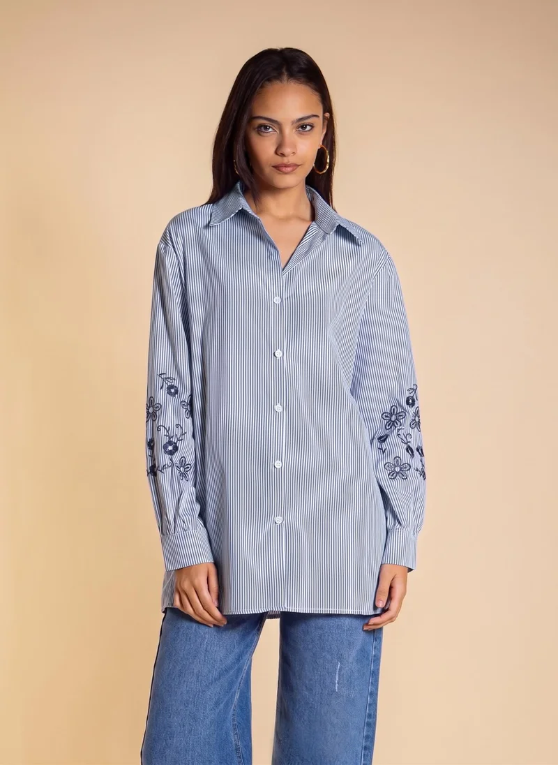SHAPES DETAIL EMBROIDERED COTTON SHIRT