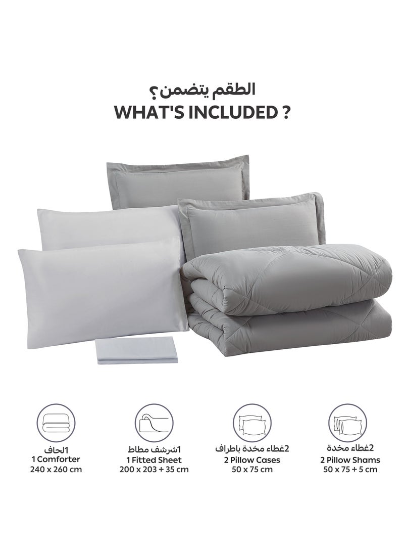 Donetella Bedding Comforter Set, King Size Fits 200x200 cm - 6-Pcs Solid Quilted Bed Set, Microfiber Fabric - 1 Comforter, 1 Fitted Sheet, 2 Pillow Shams, 2 Pillowcases  - Image 4