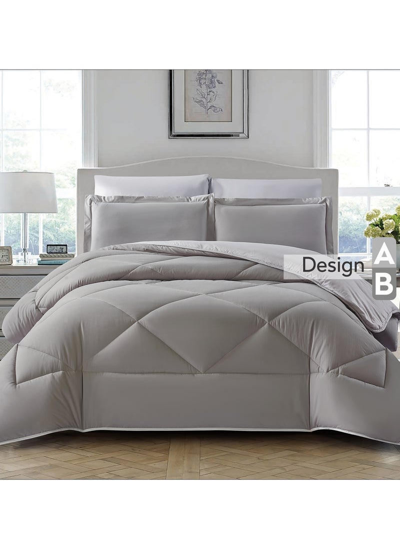 Bedding Comforter Set, King Size Fits 200x200 cm - 6-Pcs Solid Quilted Bed Set, Microfiber Fabric - 1 Comforter, 1 Fitted Sheet, 2 Pillow Shams, 2 Pillowcases