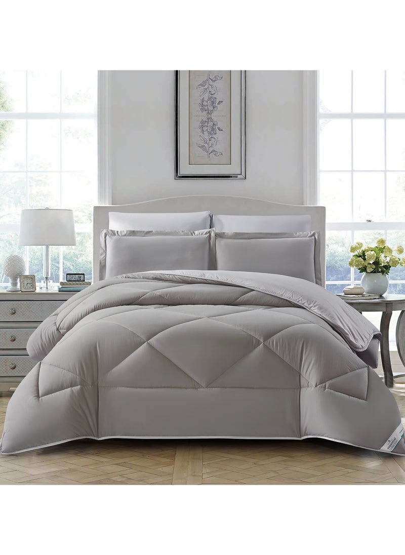 Donetella Bedding Comforter Set, King Size Fits 200x200 cm - 6-Pcs Solid Quilted Bed Set, Microfiber Fabric - 1 Comforter, 1 Fitted Sheet, 2 Pillow Shams, 2 Pillowcases  - Image 1