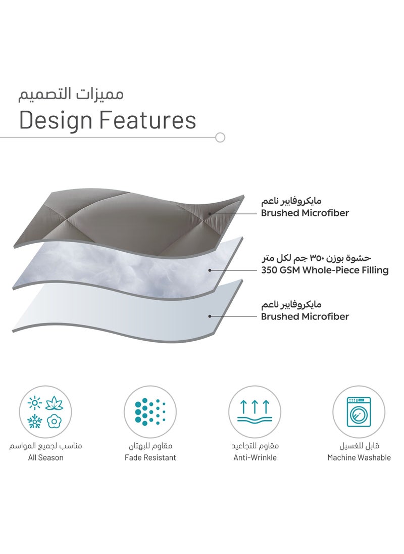 Bedding Comforter Set, King Size Fits 200x200 cm - 6-Pcs Solid Quilted Bed Set, Microfiber Fabric - 1 Comforter, 1 Fitted Sheet, 2 Pillow Shams, 2 Pillowcases