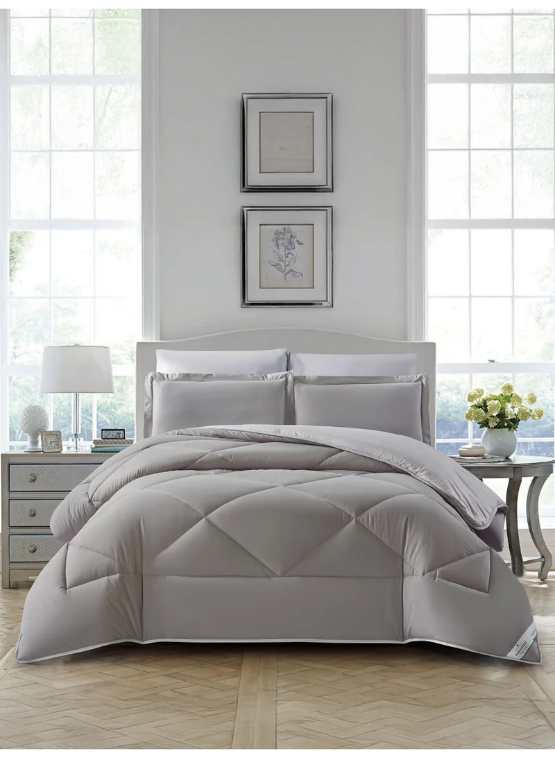 دوناتيلا طقم مفرش مزدوج 6 قطع يناسب سرير 200 × 200 سم مايكروفايبر ناعم بحشوة ثابتة رمادي دخاني