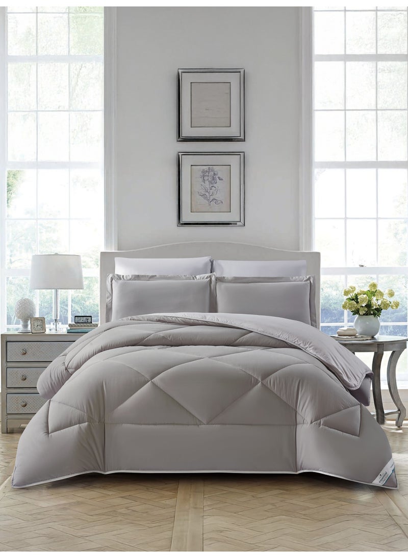 Donetella Bedding Comforter Set, Fits 200x200 cm King Size Bed - 6-Pcs Solid Quilted Bed Set, Microfiber Fabric - 1 Comforter, 1 Fitted Sheet, 2 Pillow Shams, 2 Pillowcases - Image 1