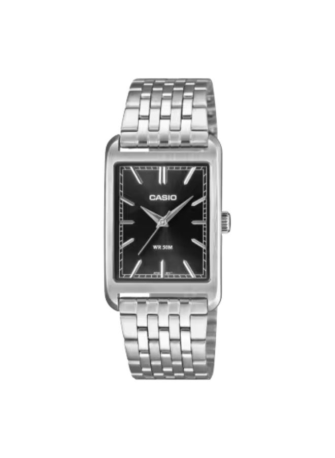 Casio MTP-B215D-1AVDF Men's Elegant Slim Analog Watch – Black Dial, Silver Stainless Steel Bracelet, 3-Hand Quartz Movement, 50M Water Resistant, Mineral Crystal, Classic Design