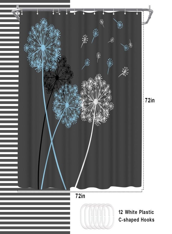WELMECO Dandelion Shower Curtain Blue and Grey Grey Shower Curtain Bathroom Decor Polyester Fabric, 72x72inch - Image 4