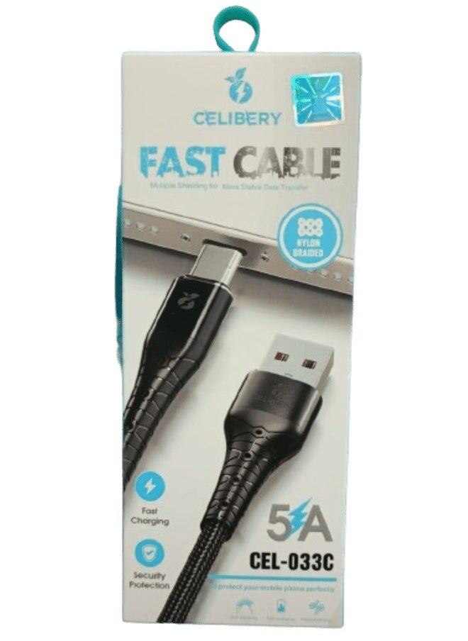 سيليبري كابل USB C 3A سلك شحن سريع من النايلون المضفر USB من النوع C شاحن متوافق مع Samsung S21 S20 Note 20 10 9 Huawei P30 P20 Lite Mate 20 Pro P20 LG G5 G6 Xiaomi Mi 11 Ultra A2 Mi 9 إلخ أسود  - Image 1