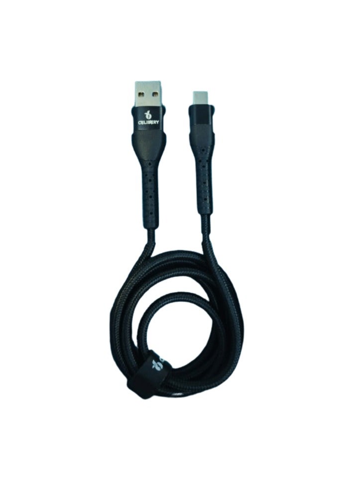 سيليبري كابل USB C 3A سلك شحن سريع من النايلون المضفر USB من النوع C شاحن متوافق مع Samsung S21 S20 Note 20 10 9 Huawei P30 P20 Lite Mate 20 Pro P20 LG G5 G6 Xiaomi Mi 11 Ultra A2 Mi 9 إلخ أسود  - Image 2