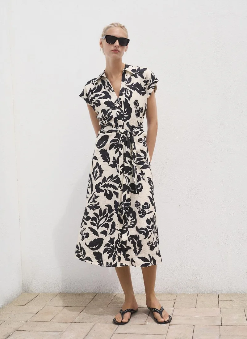 MANGO Floral-Print Shirt-Style Dress
