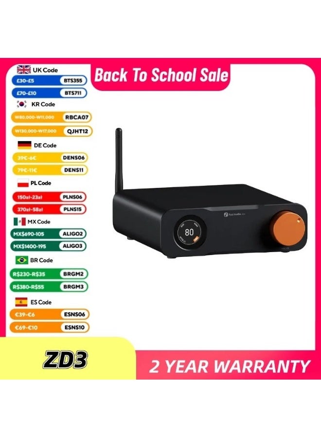 Fosi Audio ZD3 Bluetooth USB Desktop DAC ARC Input, ES9039Q2M Fully Balanced Digital Decoder for Stereo Amplifier with Remote, 12V Power Supply - Image 2