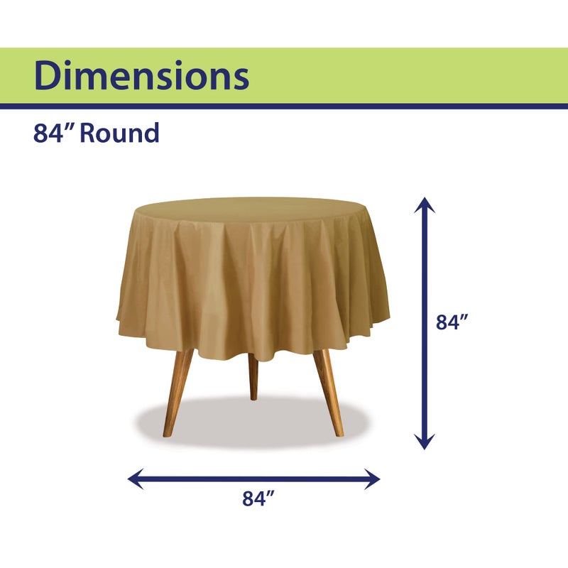 Party Dimensions Gold Disposable Plastic Tablecloth for Round Tables (12 Pack) 84 inches Table Cloths for Parties  Events & Weddings  Indoors & Outdoors  Plastic Table Cover - Image 2