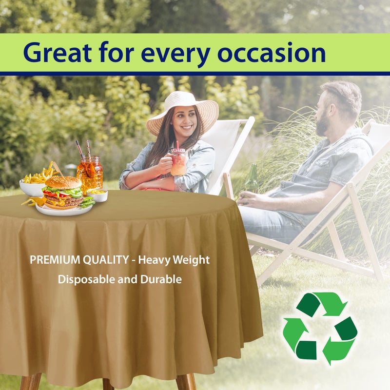 Party Dimensions Gold Disposable Plastic Tablecloth for Round Tables (12 Pack) 84 inches Table Cloths for Parties  Events & Weddings  Indoors & Outdoors  Plastic Table Cover - Image 4