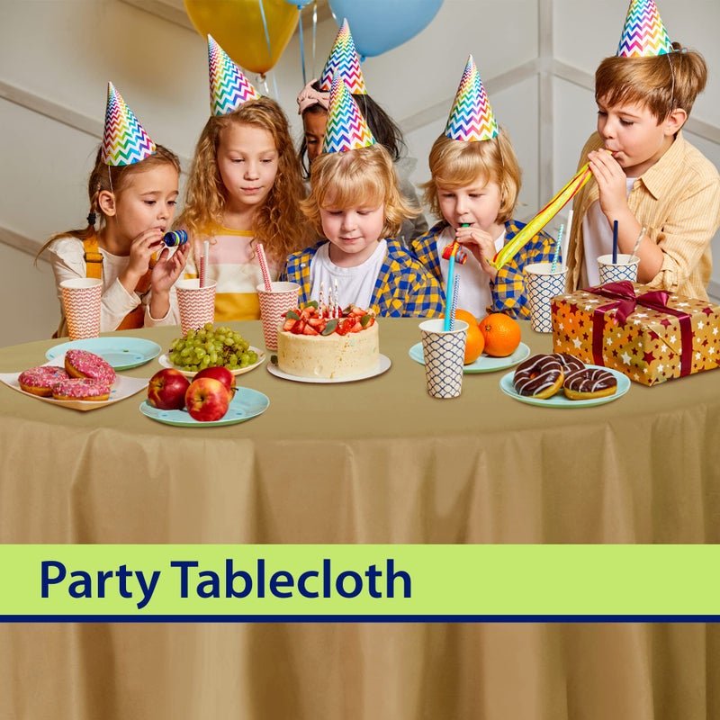 Party Dimensions Gold Disposable Plastic Tablecloth for Round Tables (12 Pack) 84 inches Table Cloths for Parties  Events & Weddings  Indoors & Outdoors  Plastic Table Cover - Image 5