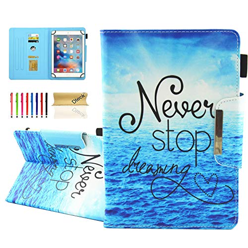 Dteck Universal Case for Android 11 12 13 Tablet 10 10+ /Galaxy Tab 9.6 9.7 10.1 10.4 10.5 /Tab M10 10 10.3 Inch/Fire HD 10 10.1"- Protective Folio Cute Case with View Stand/Card Slots (Never Stop) - Image 1