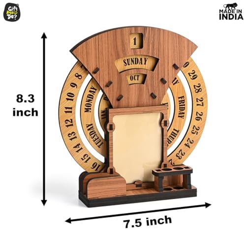 Gift Kya De 2026 Lifetime Desk Calendar with Desk Organizer & Photo Frame | Reusable Wooden Perpetual Calendar for Office & Home Decor | Eco-Friendly Tabletop Calendar | New Year Gift (Dark Wood Eco Friendly) - Image 4