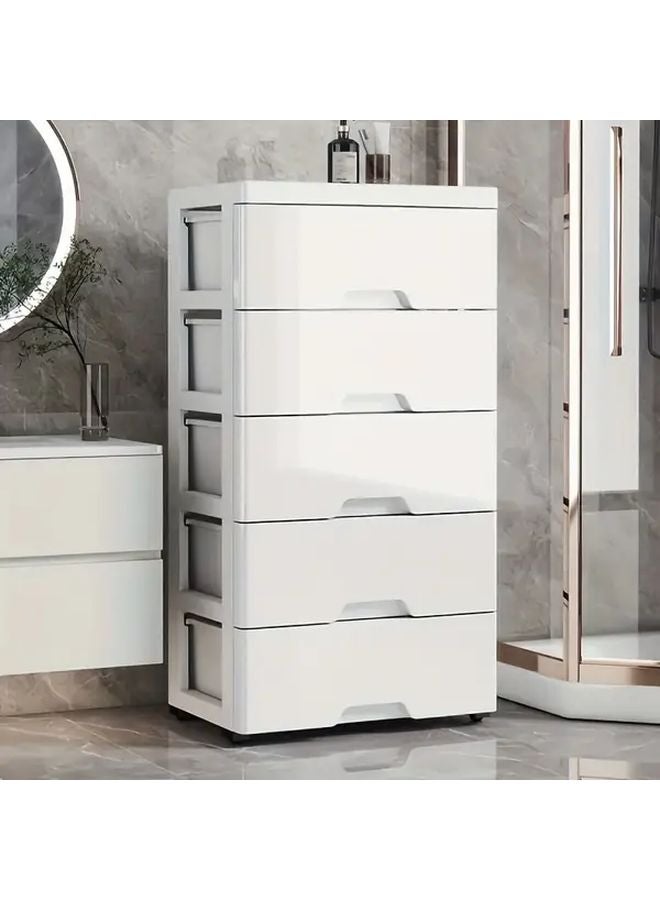 5 Layer White Plastic Storage Cabinet Stackable Drawer Organizer For Bedroom Office - Image 1