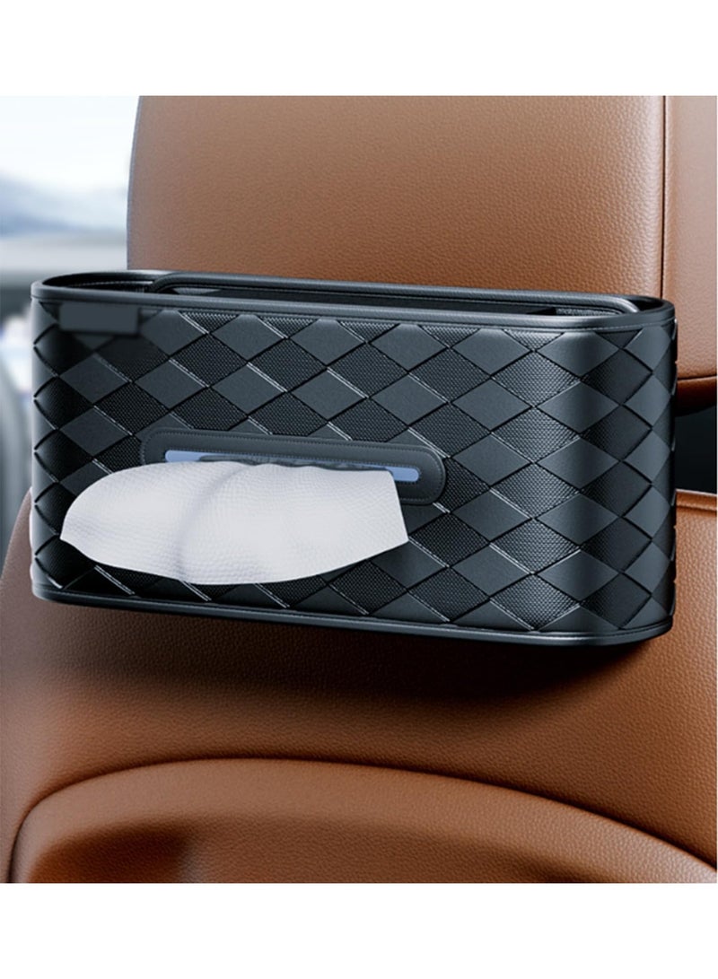Black PU Leather Car Tissue Holder Napkin Box with Diamond Pattern - Image 5