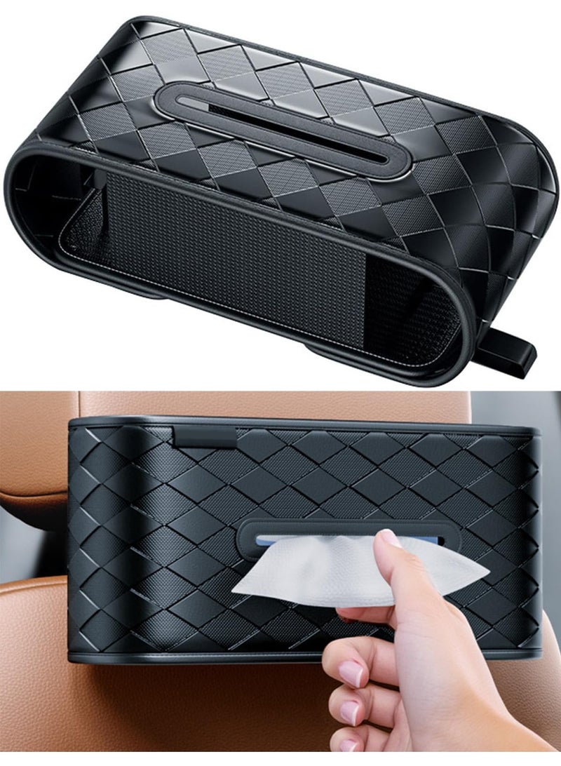Black PU Leather Car Tissue Holder Napkin Box with Diamond Pattern - Image 1