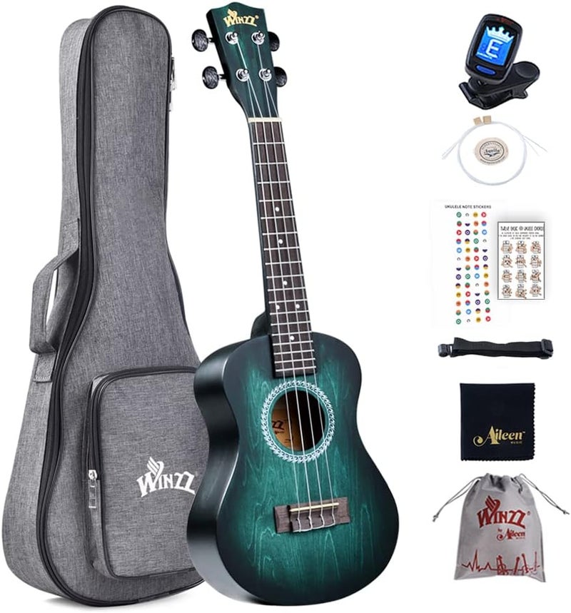 Winzz Ukulele Concert 23 Inches Blue-green, Ukulele Beginner Kit for Adults and Children, Unique Color Design - Image 1
