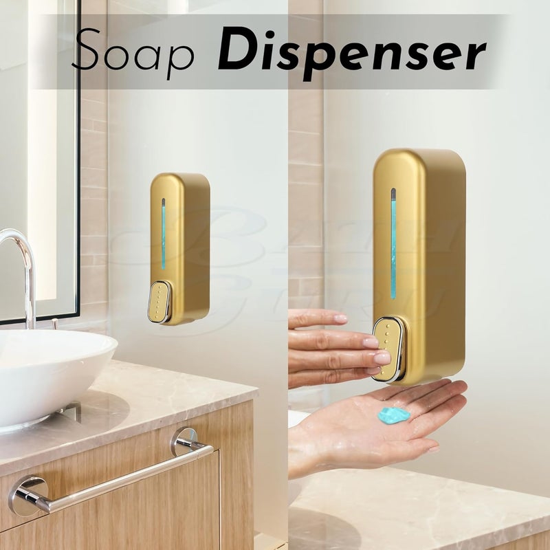 BATH GURU Multipurpose Soap Dispenser Wall Mounted ABS Shampoo Lotion Sanitizer Dispenser for Bathroom (350 Ml, Smart Gold)(Plastic) - Image 3