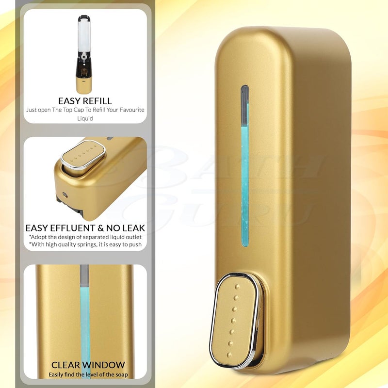 BATH GURU Multipurpose Soap Dispenser Wall Mounted ABS Shampoo Lotion Sanitizer Dispenser for Bathroom (350 Ml, Smart Gold)(Plastic) - Image 5