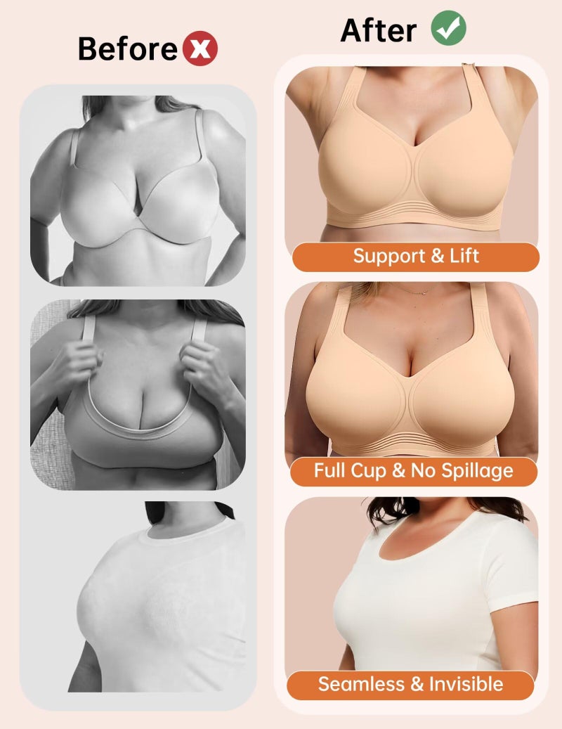 Vertvie Jelly Bras for Women Plus Size Minimizer Soft Wireless Push Up Bra Full Supportive Older Lift Back Coverage Bralette(Skin,46C) - Image 5